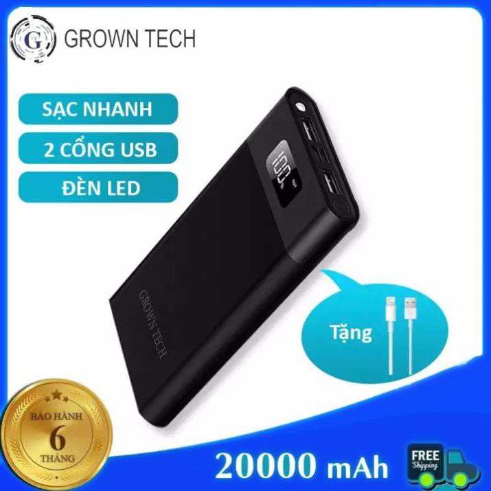 Pin sạc dự phòng tốc độ cao 🚚 FREE SHIP 🚚 Pin dự phòng Grown Tech  YM-101 20000mAh cao cấp LED hỗ trợ sạc nhanh