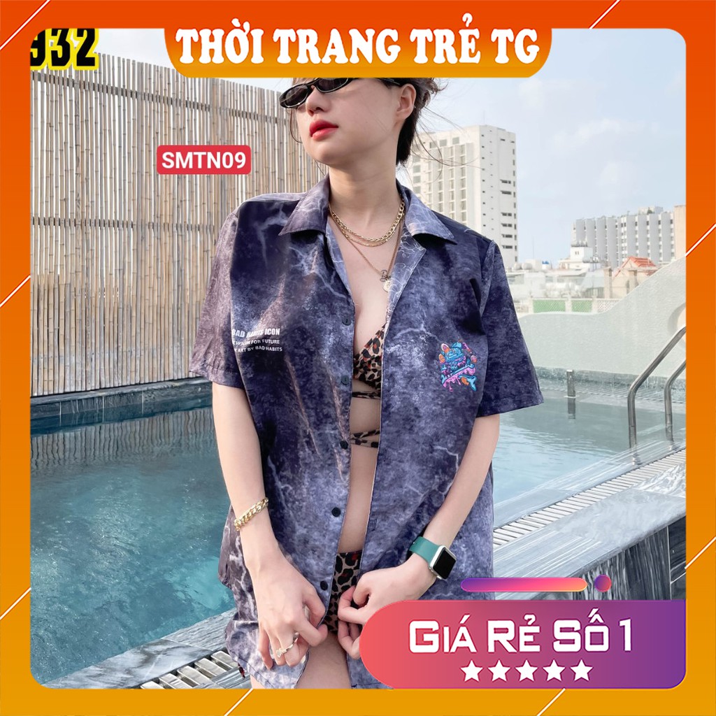 Áo sơ mi tay ngắn 𝑭𝒓𝒆𝒆𝒔𝒉𝒊𝒑 Áo sơ mi Unisex SMTN08 3D Form Rộng, Tay Lỡ Unisex