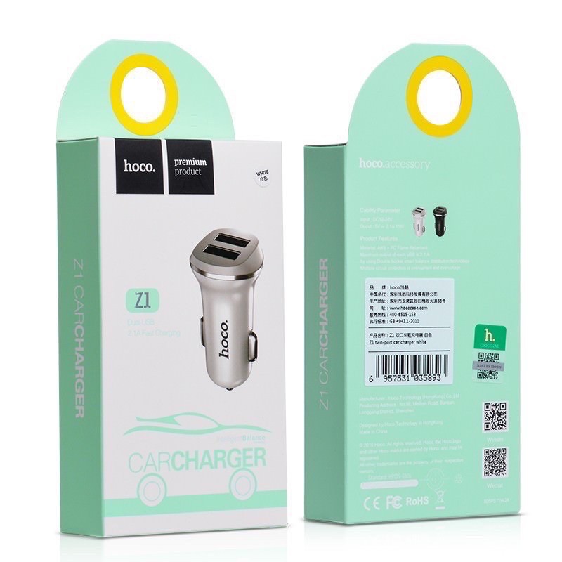 Nowship -Cốc Sạc tẩu sạc xe hơi oto HOCO Z1 2 cổng usb sạc nhanh
