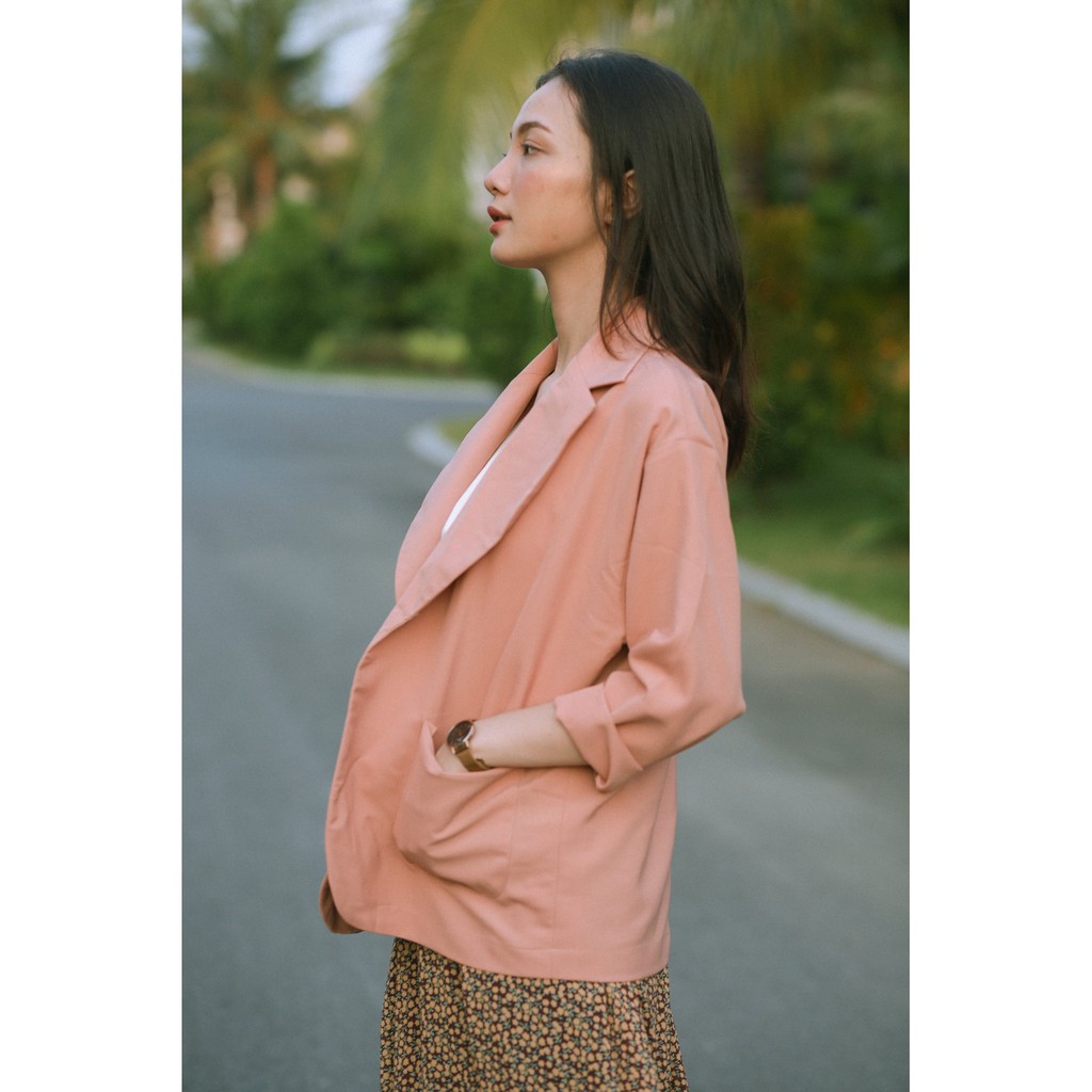 Áo blazer tay dài dáng rộng một lớp A210533 (Xanh đậm - Cam da - Đen) | BigBuy360 - bigbuy360.vn