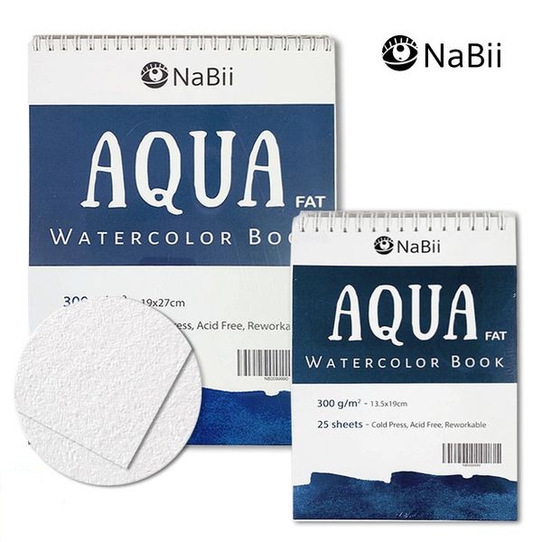 Giấy vẽ và sổ vẽ màu nước NABII AQUA FAT (COLD PRESS 300gsm)