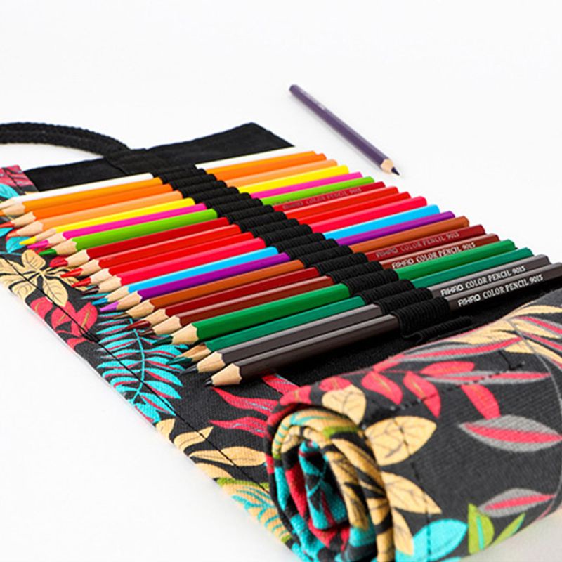 Túi Đựng Bút 12 24 36 48 72 Lỗ Bằng Vải Canvas Hình Lá Cây