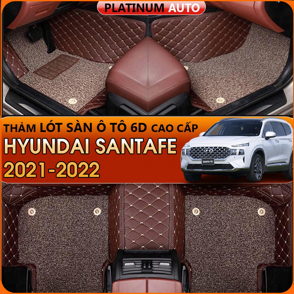 Thảm lót sàn ô tô 6D Hyundai Santafe 2021-2022 da PU cao cấp, không mùi, giảm 20% tiếng ồn