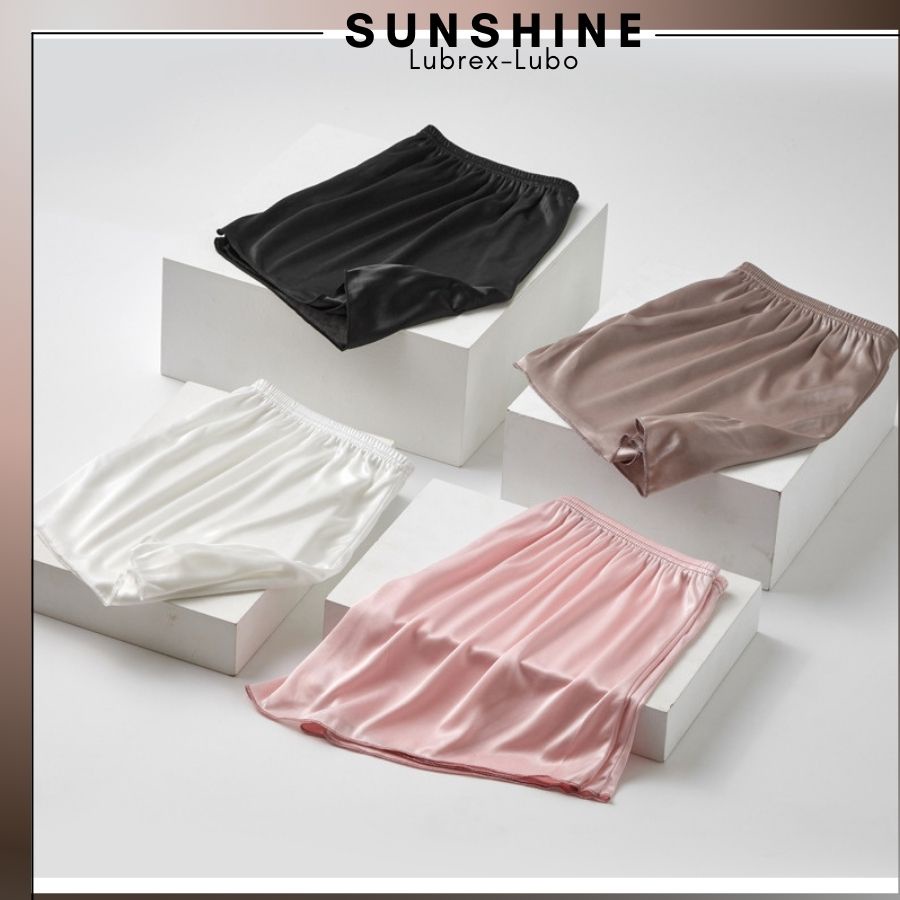 Quần short nữ mặc ngủ trong váy chất lụa mềm phối ren nơ SUNSHINE