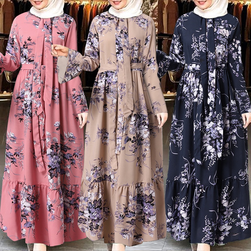 Zanzea Đầm Maxi Tay Dài Cổ Tròn In Họa Tiết Hoa Thanh Lịch Thời Trang Cho Nữ