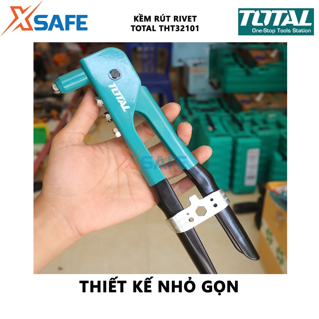 Kềm rút rivet, đinh tán TOTAL THT32101 chiều dài 260mm/10&quot;, đầu kềm gồm các size 2.4mm, 3.2mm, 4mm, 4.8mm - chính hãng