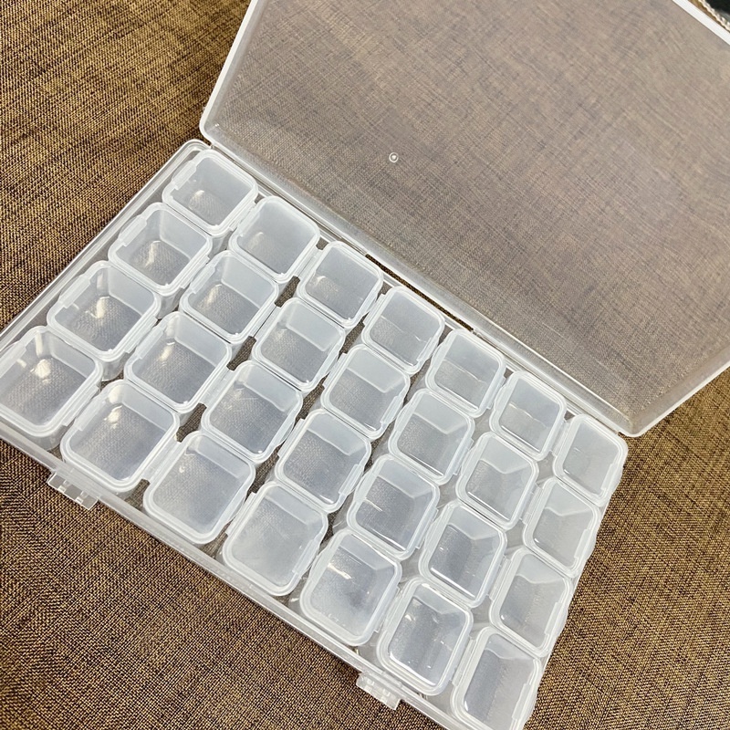 Set hộp nhựa tổ ong 28 ô nhỏ đựng phụ kiện charm nail, khay đựng đá nail tranh đính đá