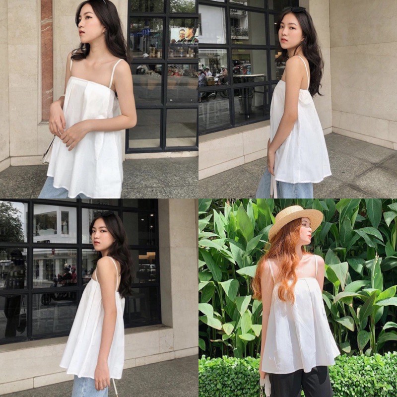 Áo Kiểu HAI DÂY VIN TOP thiết kế xếp li nhẹ form rộng màu sắc style vintage free size