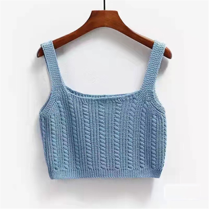 Áo Croptop Hai Dây Dệt Kim Cổ Vuông Thời Trang Cho Nữ