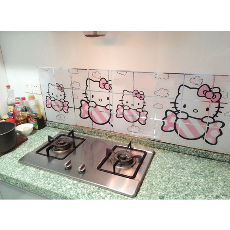 Đề Can Dán Trang Trí Tường Chống Thấm Dầu + Chống Thấm Nước In Hình Hello Kitty Đáng Yêu