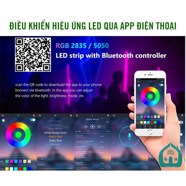 Đèn Led dây RGB 5050 nháy theo nhạc điều khiển bằng App điện thoại qua Bluetooth dài 3m,5m, 10m | BigBuy360 - bigbuy360.vn