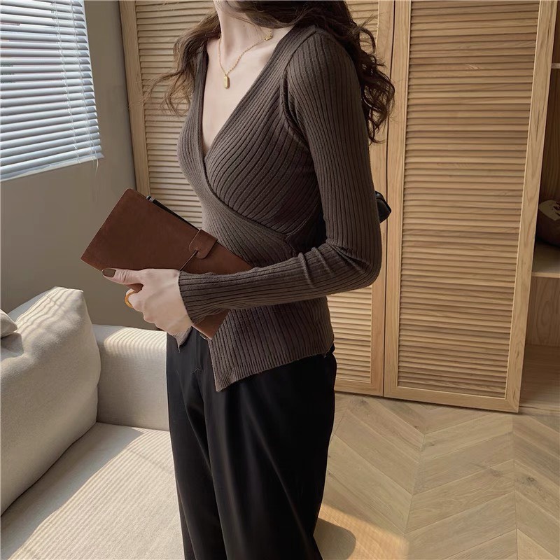 Áo len vạt chéo dáng ôm dài tay k005 | BigBuy360 - bigbuy360.vn