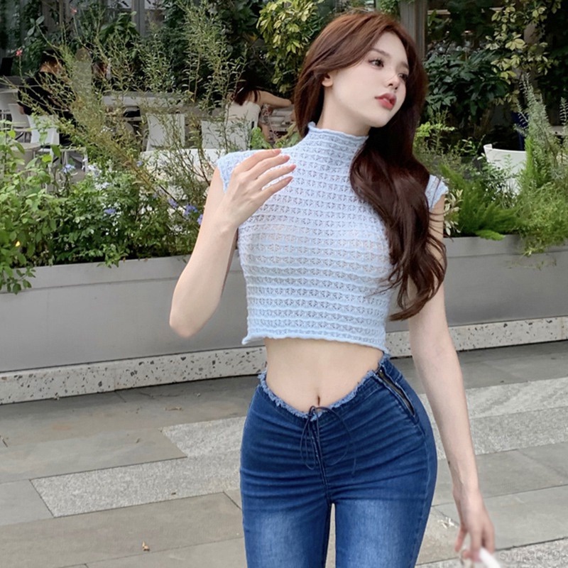 Áo Croptop Hai Dây Cổ Lọ Màu Sắc Đơn Giản Cho Nữ
