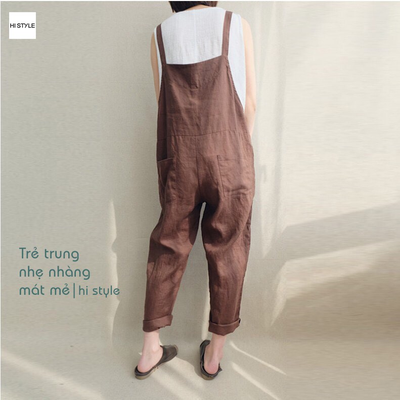 Yếm nữ quần yếm cotton linen casual phong cách Vintage Rentro form rộng rãi, quần yếm Ulzzang form thụng Unisex