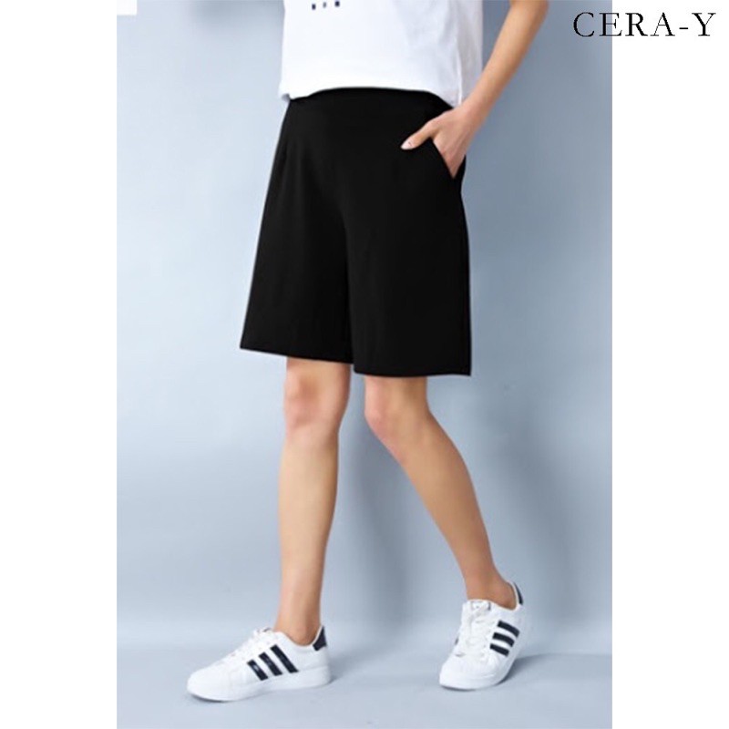 Quần short ống rộng CERA-Y lưng thun lửng ngố màu đen CRQ014, chất vải thun co dãn mặc mát, kiểu dáng unisex dễ phối | BigBuy360 - bigbuy360.vn
