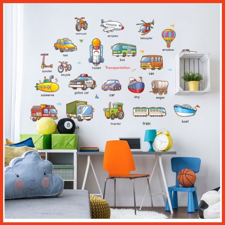 Decal phương tiện giao thông Tiếng Anh ⚡FREE SHIP⚡ Tranh dán tường cho bé, kích thích khả năng ngoại ngữ của trẻ tốt hơn