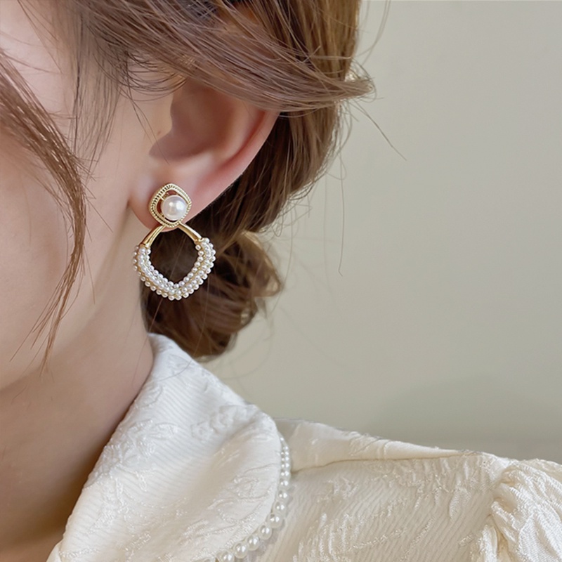 Bông Tai Mạ Bạc 925 Đính Ngọc Trai Sang Trọng Phong Cách Hàn Quốc