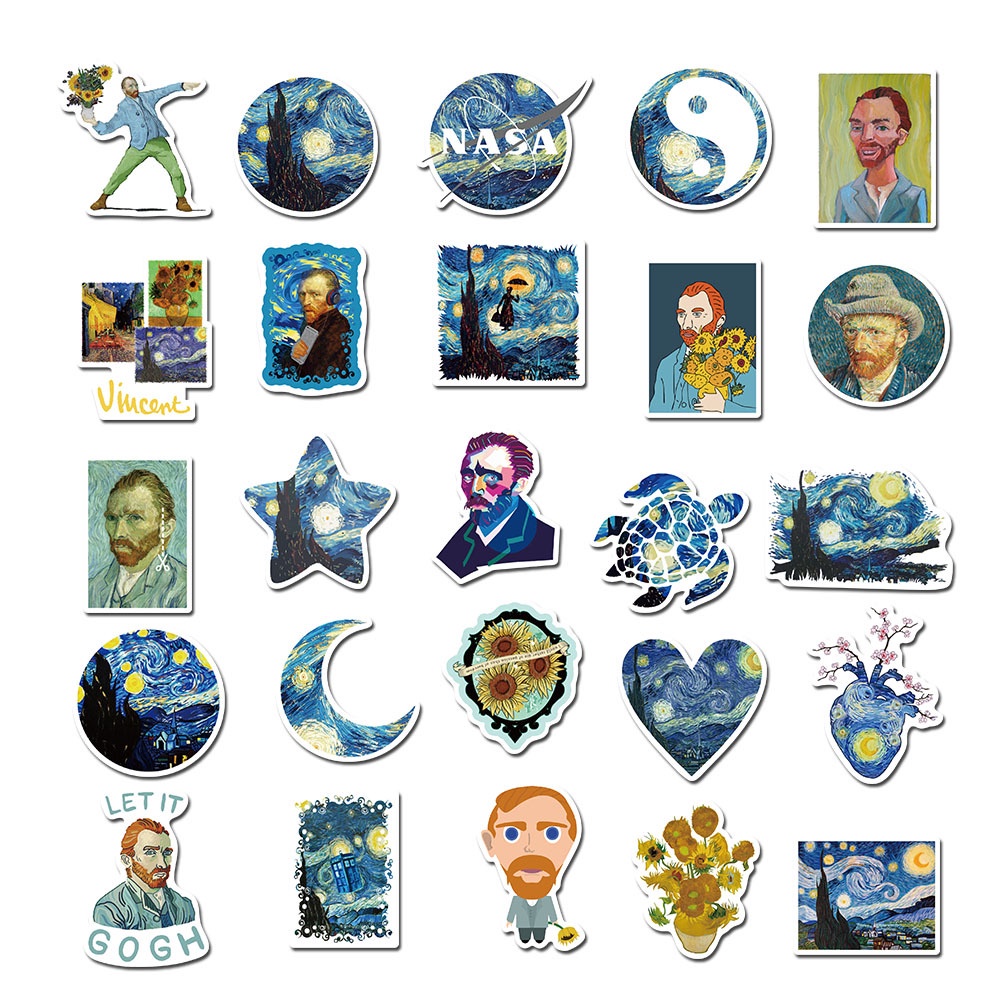 40 Miếng Dán Hình Tranh Van Gogh Trang Trí Đa Năng