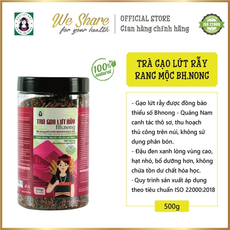 Trà gạo lứt đậu đen rang mộc Bh.nong - mát gan, bổ thận, đẹp da, giữ dáng - hộp 500gr