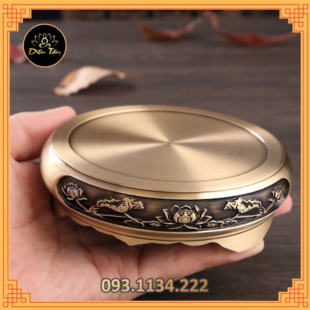 Lư xông trầm bằng Đôn, chân đế đồng lư hương, lư đồng, cóc, tỳ hưu khắc hoa sen bằng đồng nguyên khối đôn sen 1