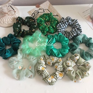 Scrunchies tông xanh lá các mẫu