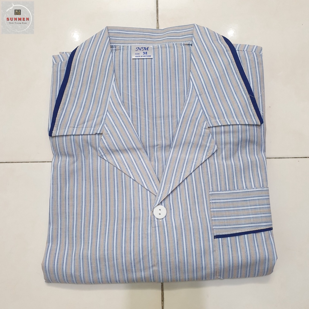 [HCM] Đồ bộ pijama nam trung niên cao cấp mặc nhà chất vải kate thoáng mát ông già kẻ sọc SUNMEN