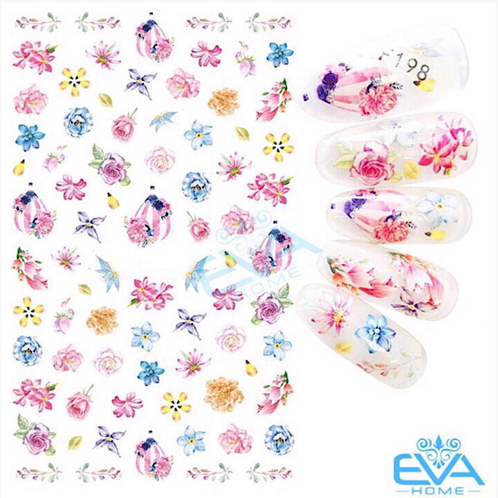 Miếng Dán Móng Tay 3D Nail Sticker Tráng Trí Hoạ Tiết Bông Hoa F198