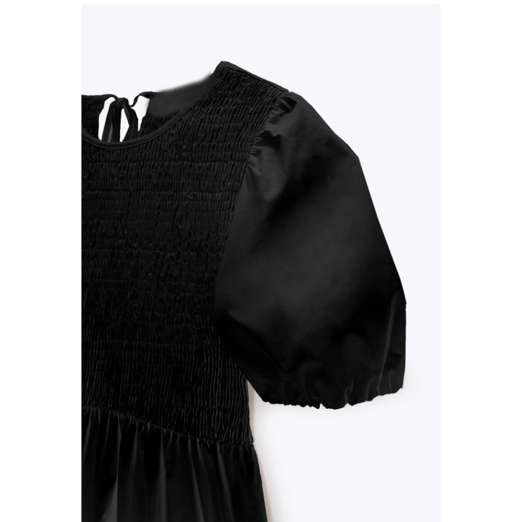 ĐẦM POPLIN NỮ TAY BỒNG THÊU HỌA TIẾT MÀU ĐEN - 7901/865