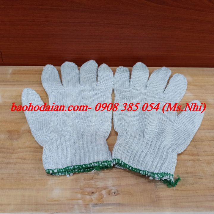 Găng tay bảo hộ vải sợi len màu trắng kem- Hình thật