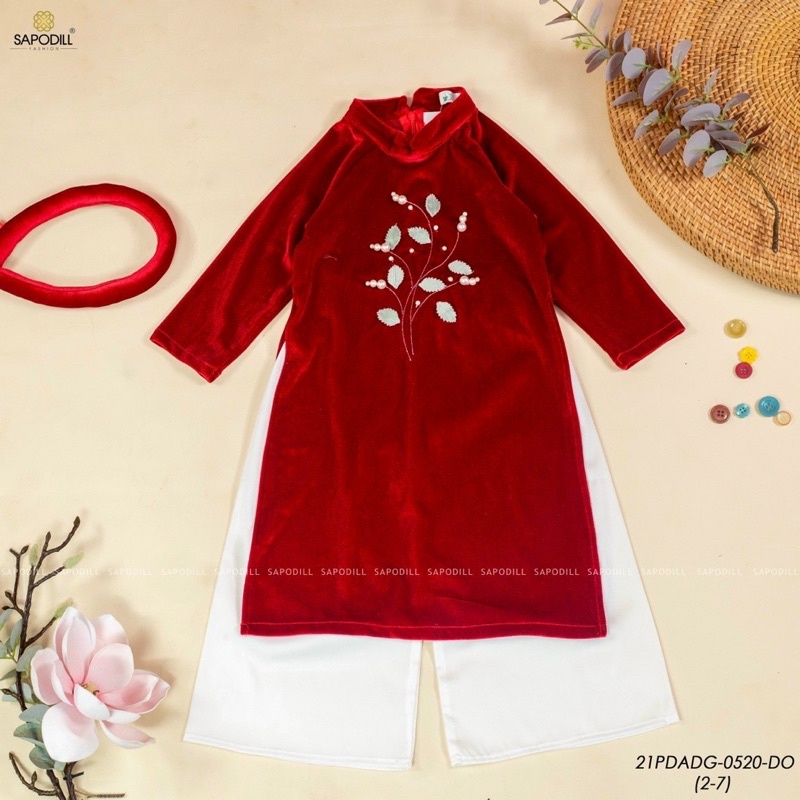Áo dài nhung bé gái 2-7y