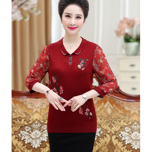 Áo Thun Dài Tay Thêu Hoa - Áo Dài Tay Cho Mẹ Lứa Tuổi Trung Niên