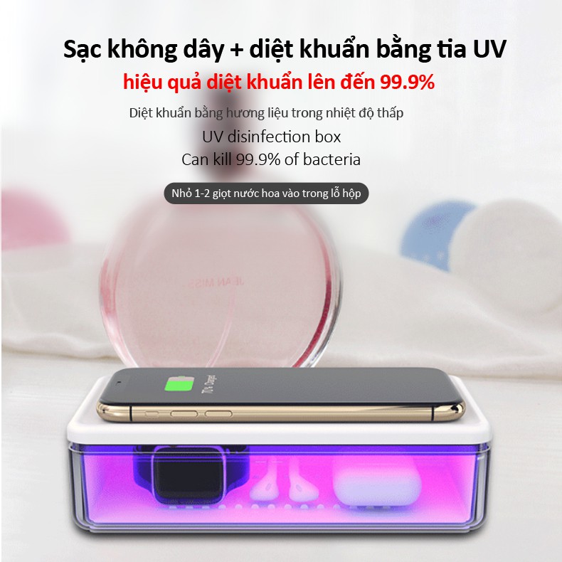 Hộp diệt khuẩn UV đa chức năng hỗ trợ sạc không dây diệt khuẩn lên đến 99.9% bảo hành 1 năm N52 dụng cụ khử trùng