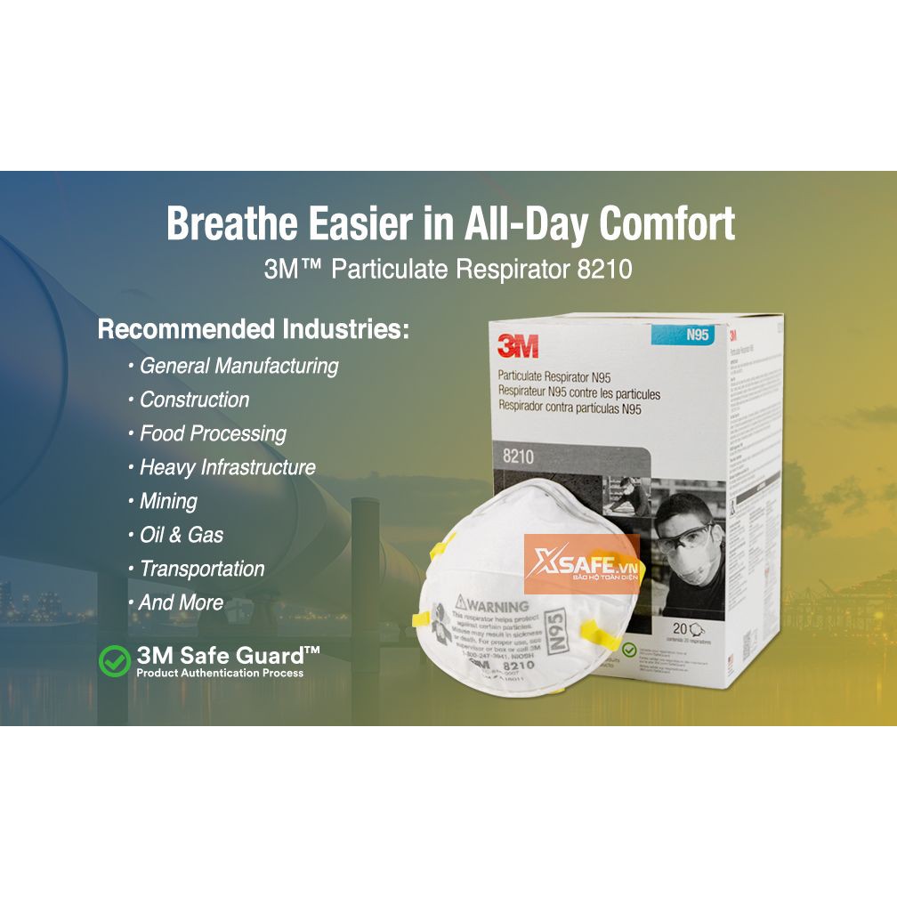 [10 cái] Khẩu trang lọc bụi 3M 8210 N95 lọc bụi PM 2.5 - Kháng khuẩn nấm mốc - hiệu suất lọc 95%