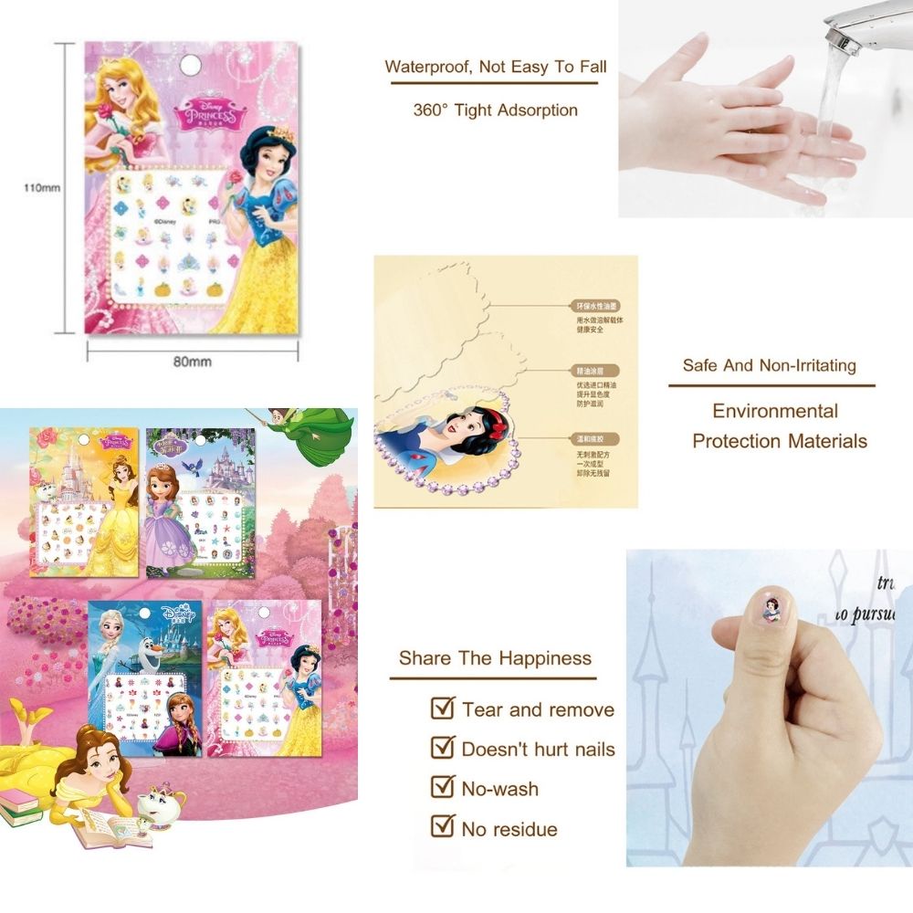 1 tờ nhãn dán trang trí móng phong cách công chúa dễ thương cho bé gái