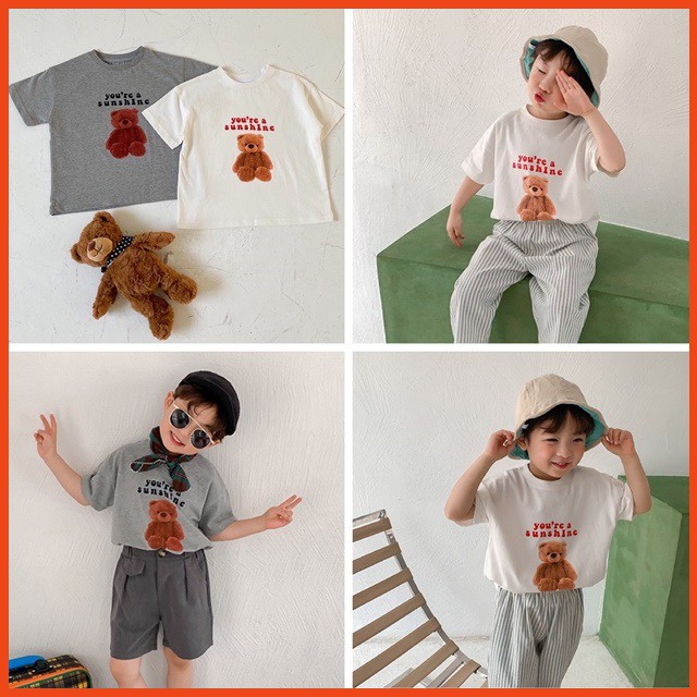 Áo Phông/ Thun Hình Gấu Cho Bé Trai/ Gái 1-8 tuổi - Hàng Xuất Hàn, Chất Cotton Mềm (Có Clip, ảnh thật) Trebibi