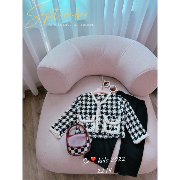 Set áo dạ túi 2 bên + quần umi đen bé gái