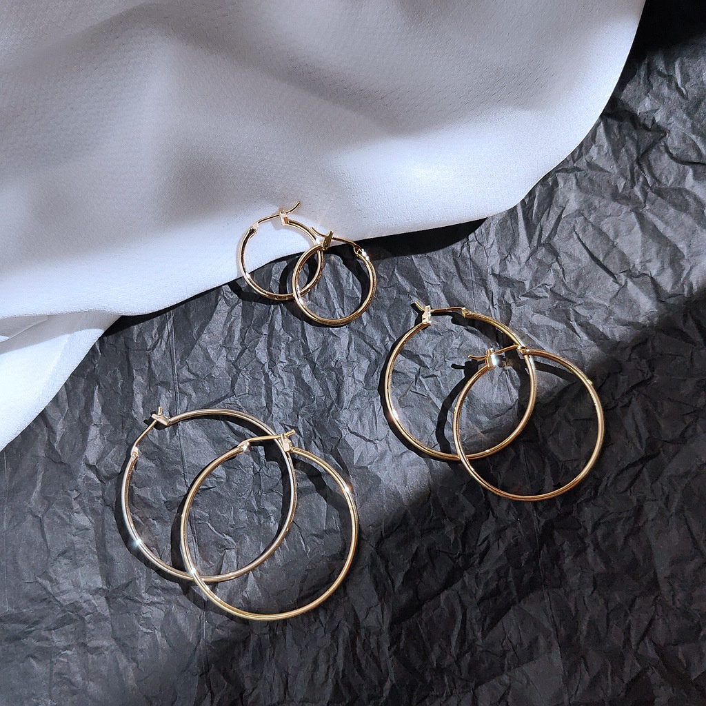 Bông Tai Hình Tròn Bằng Đồng 14K Đơn Giản Phong Cách Hàn Quốc