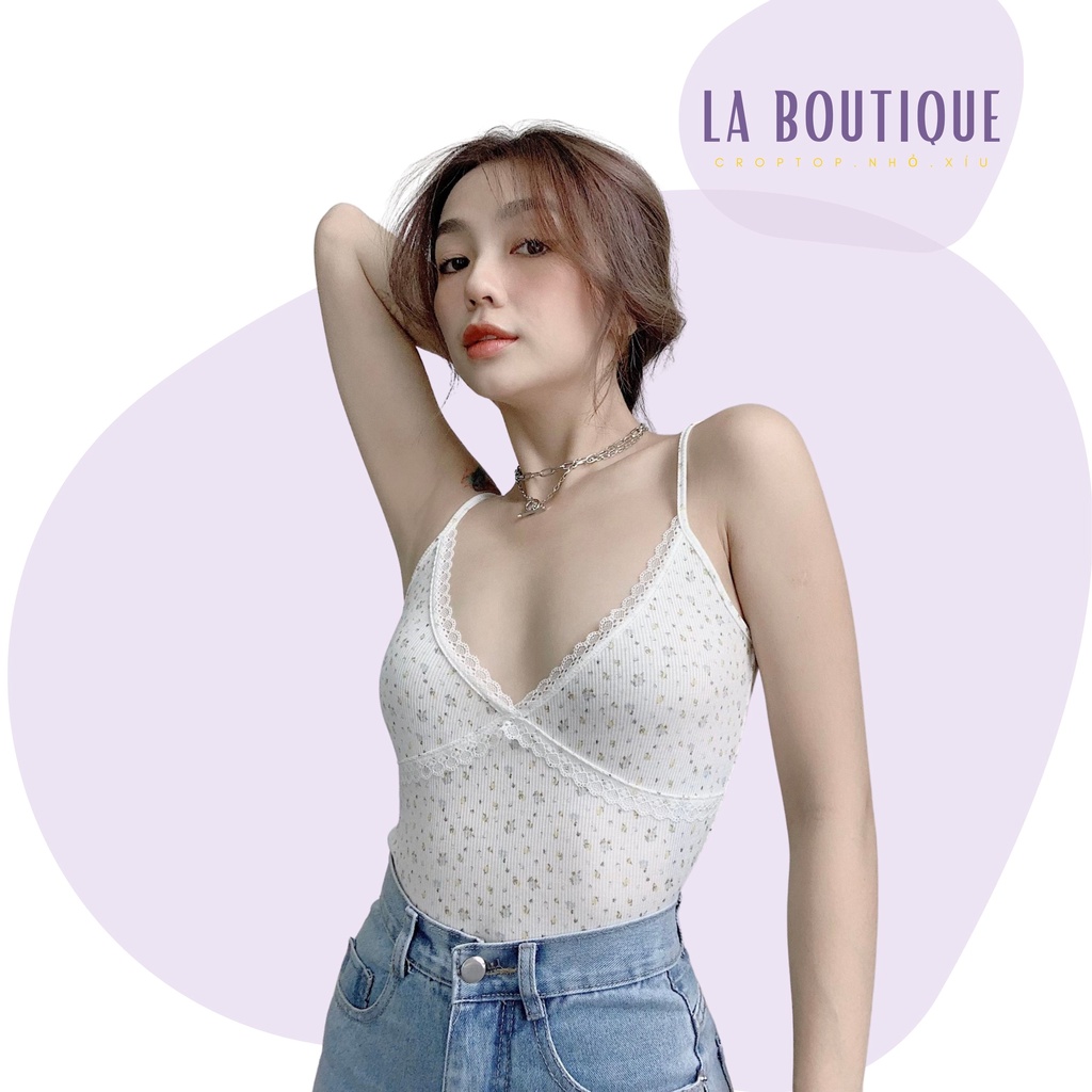 Áo 2 dây Croptop Hoa Nhí Đính Ren Ôm Body LA BOUTIQUE