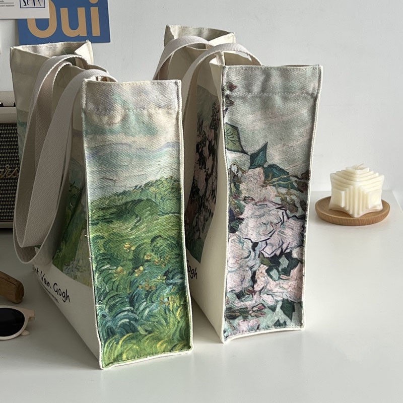 Túi Xách Canvas Họa Tiết Tranh Sơn Dầu Phong Cách Retro Cho Nữ