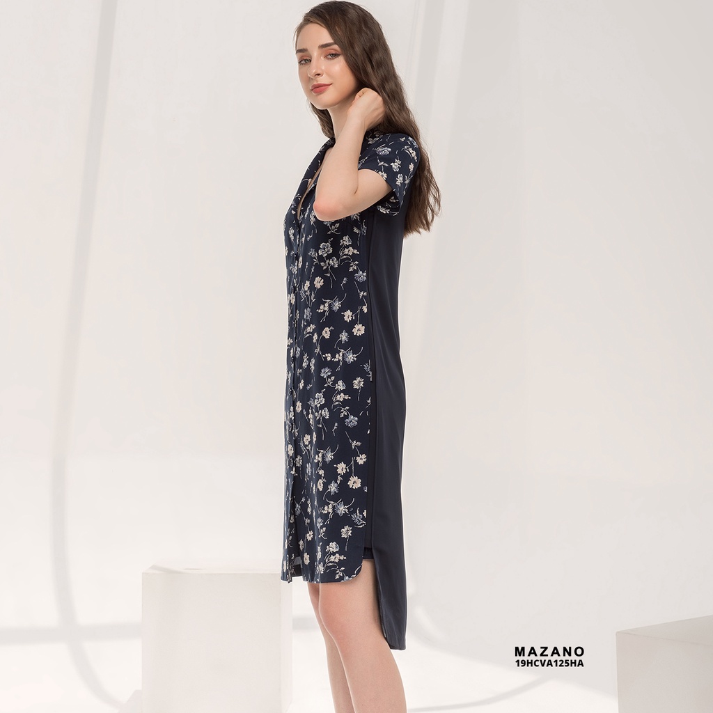Đầm sơ mi pha hoa trơn MAZANO MS 19HCVA125HA chất liệu vải Hàn thích hợp đi làm đi chơi