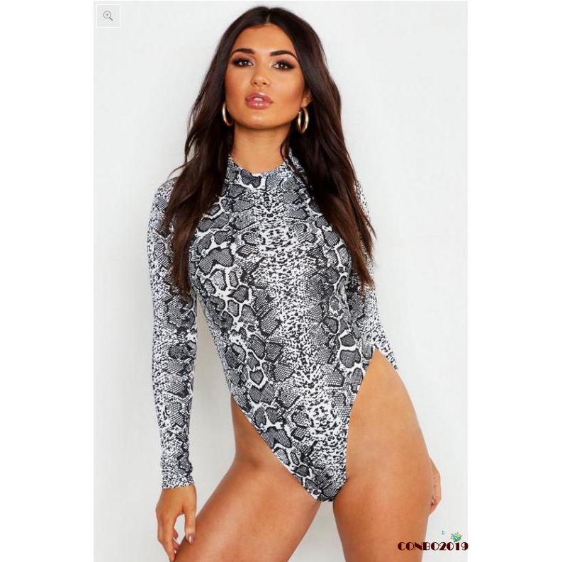 Bộ áo liền quần dài tay họa tiết da rắn thời trang nữ tính