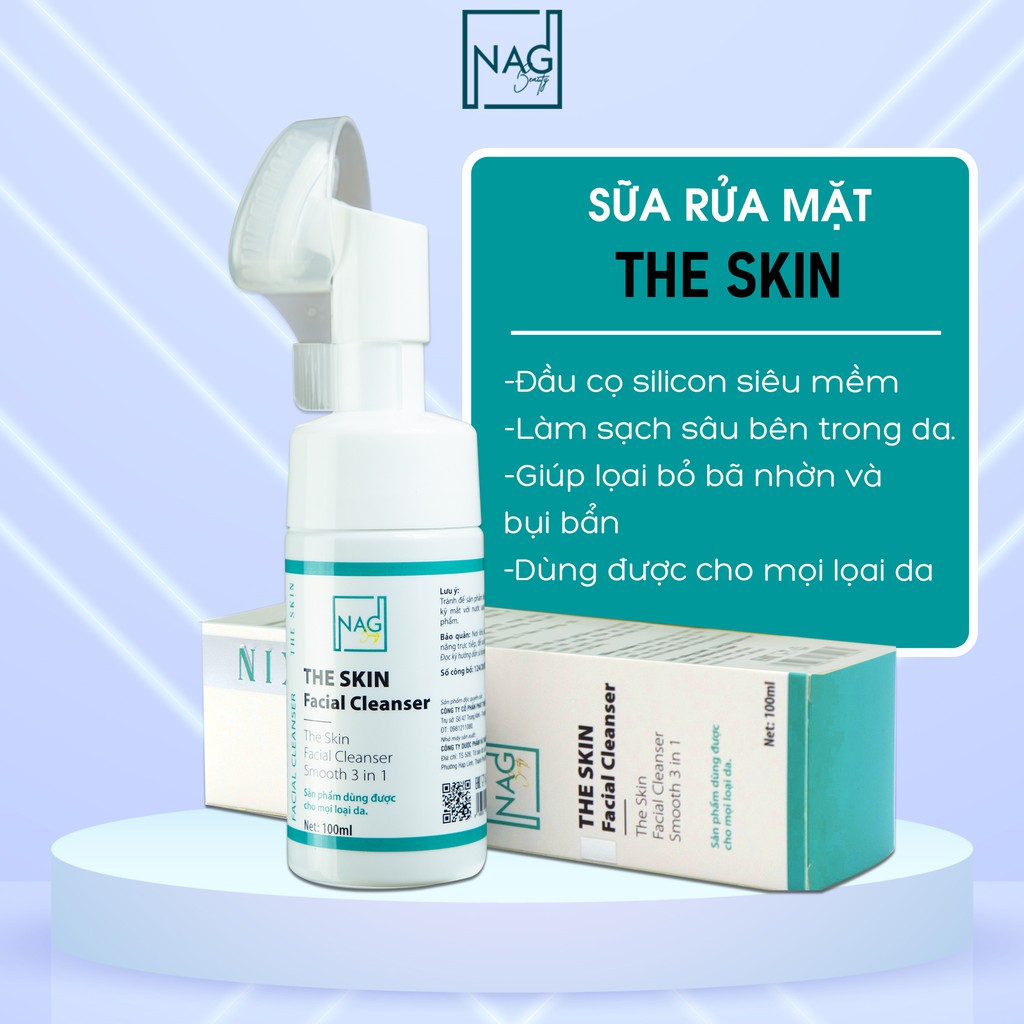 Sữa rửa mặt tạo bọt cho nam nữ TheSkin 100ml đầu cọ mềm cho da nhạy cảm dầu mụn dưỡng ẩm ngừa mụn NAG Beauty