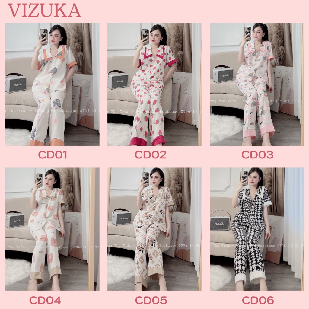 Đồ bộ nữ pijama lụa mango cao cấp tay ngắn quần dài VIZUKA