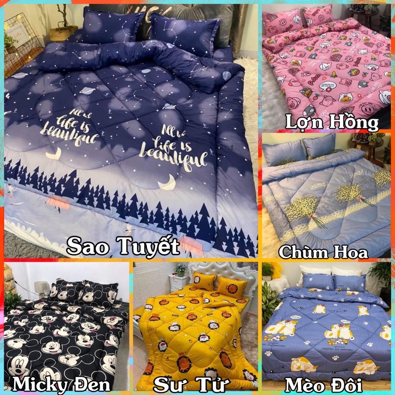 Bộ 5 Ga Gối Chăn Phao Trần Bông Dày Poly Cotton loại 1 Chăn Bông Như Hình Nhiều Mẫu Mới ( Nhắn Chọn Mẫu)