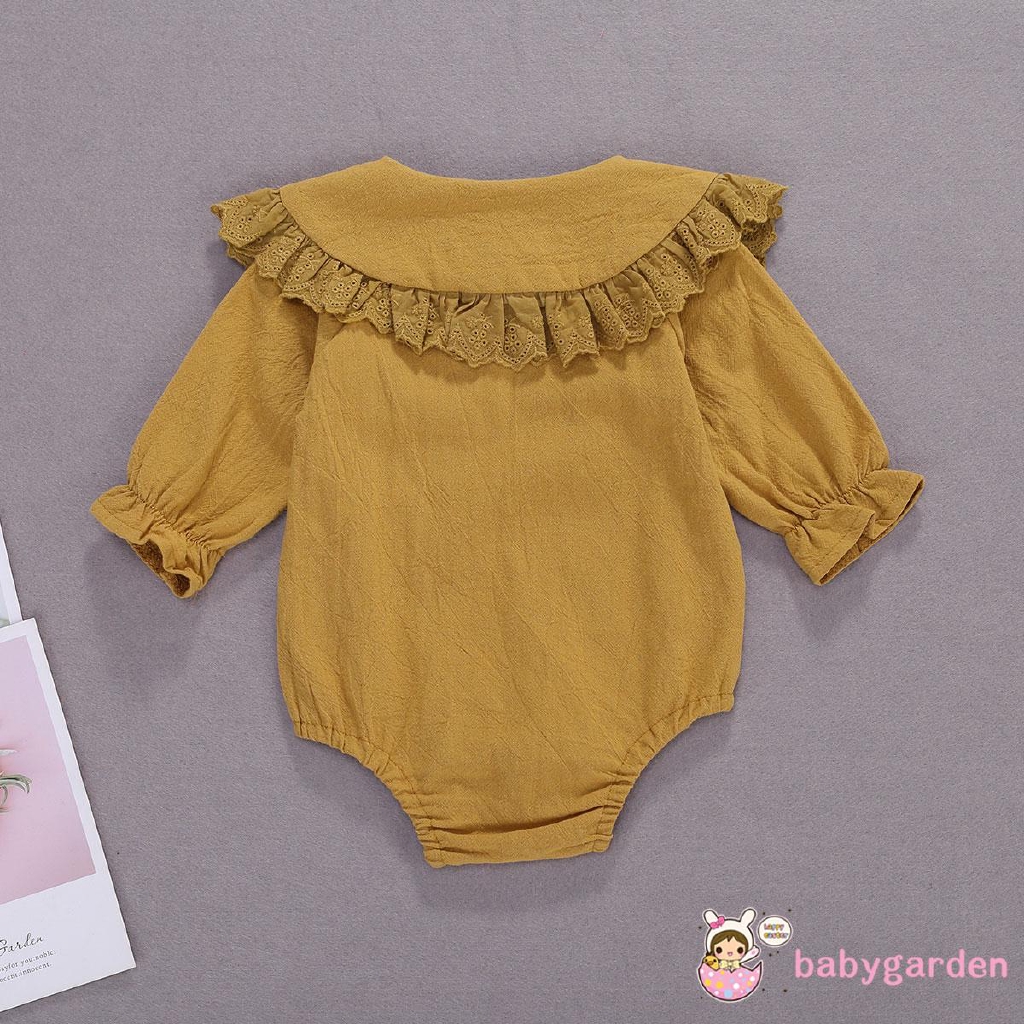 Áo liền quần cổ bèo dài tay dành cho bé gái từ 0-24 tháng tuổi