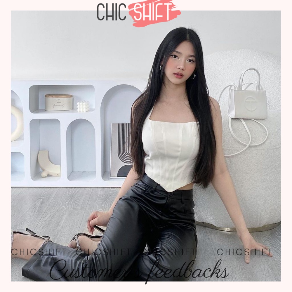 Áo croptop cổ yếm dáng corset dây dài thắt nơ quyến rũ hot trend