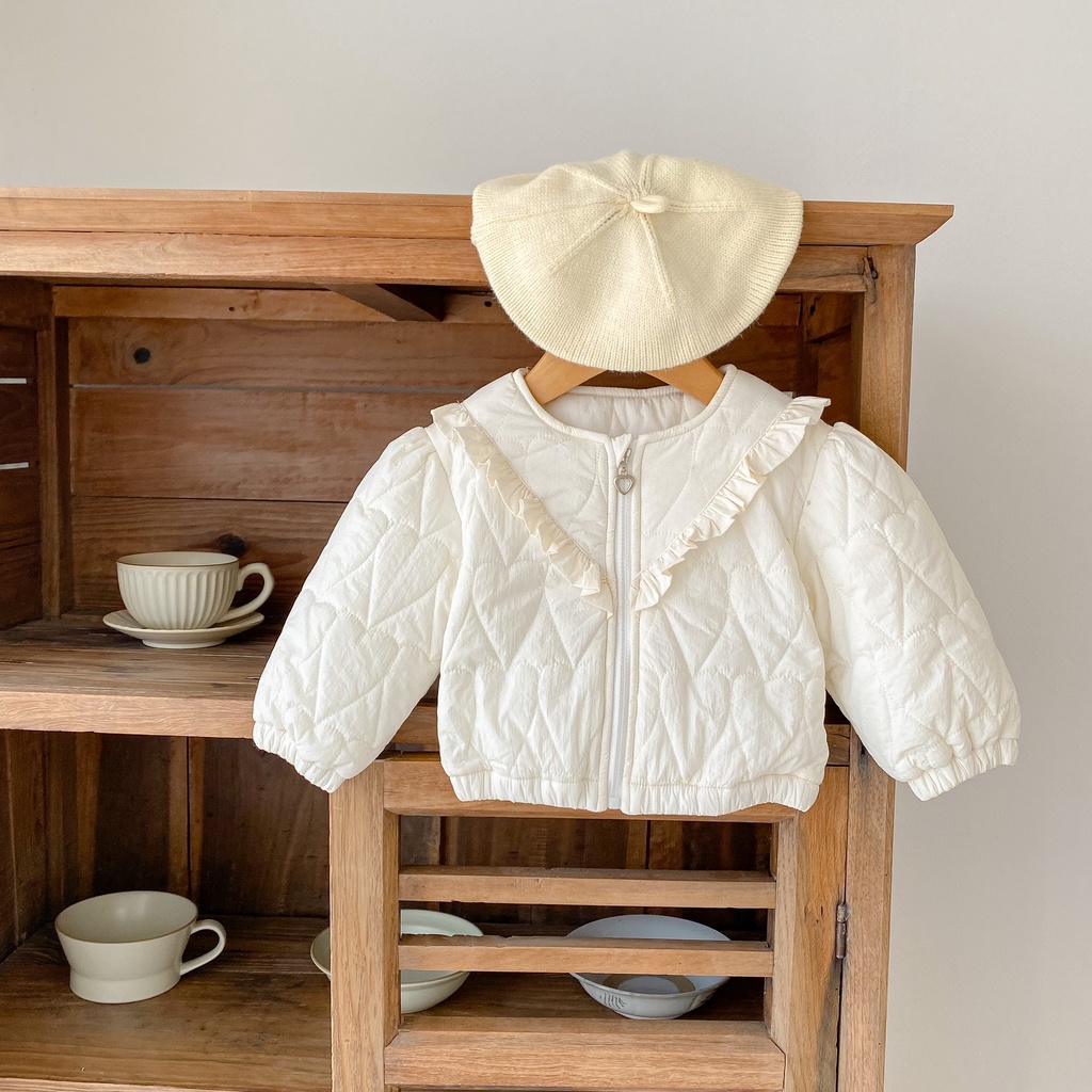Áo Khoác Cardigan Nhồi Bông Dày Tay Dài Phồng Hình Trái Tim Phong Cách Mới Mùa Đông 2023 Cho Bé Gái Sơ Sinh
