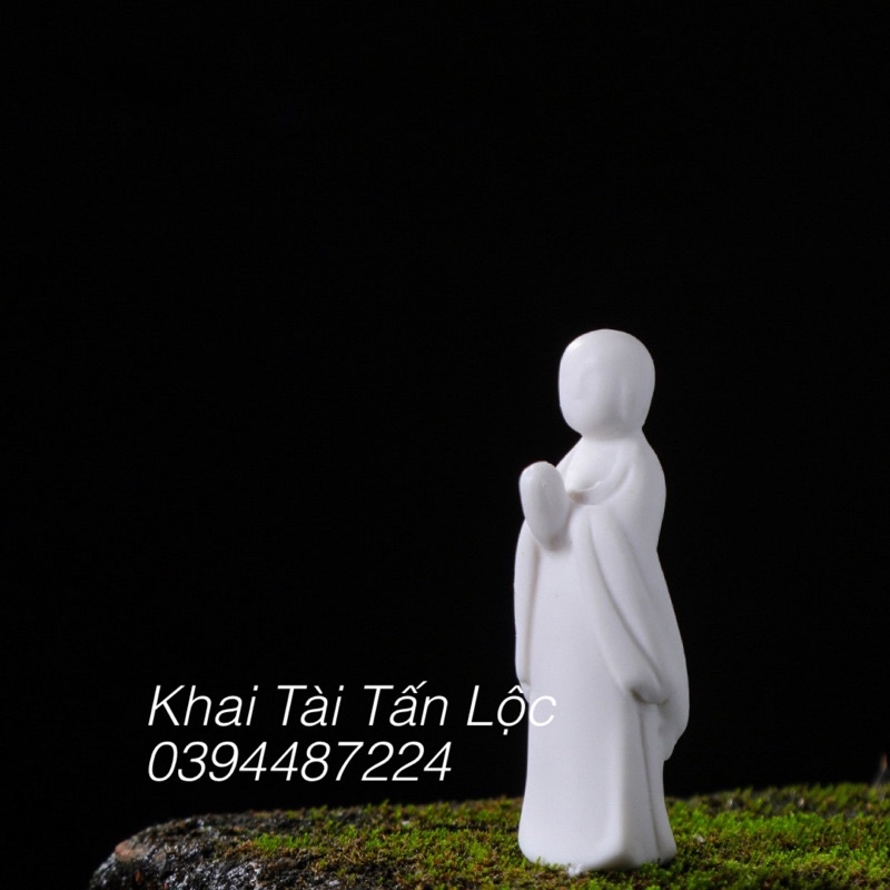 Bộ 2 tượng sư thầy và chú tiểu tí hon cao 5cm gốm sứ trắng