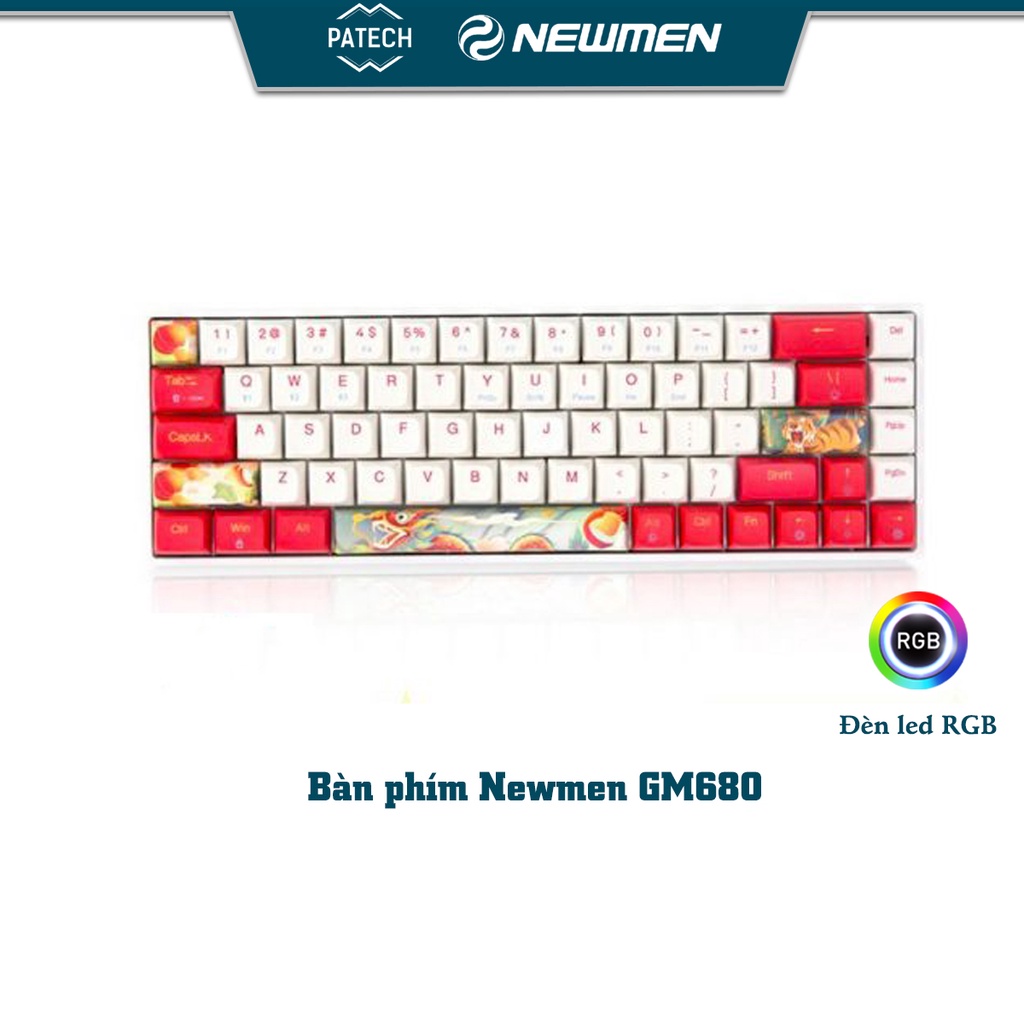 Bàn phím cơ không dây Dual Mode Newmen GM680,Layout 68 phím Hotswap,đa chế độ kết nối,tặng thêm keycap Rồng Hổ,BH 24M