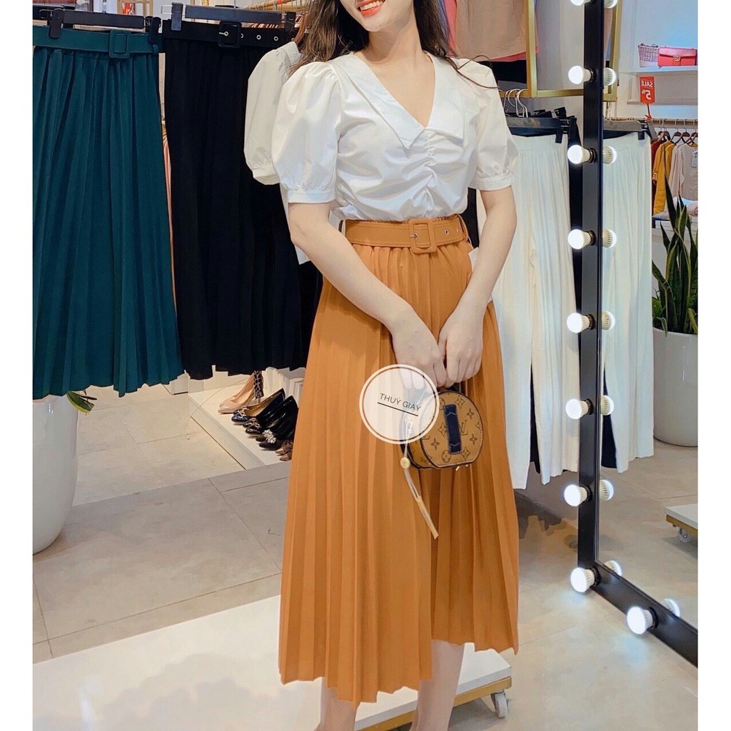 Chân váy xếp ly dáng dài